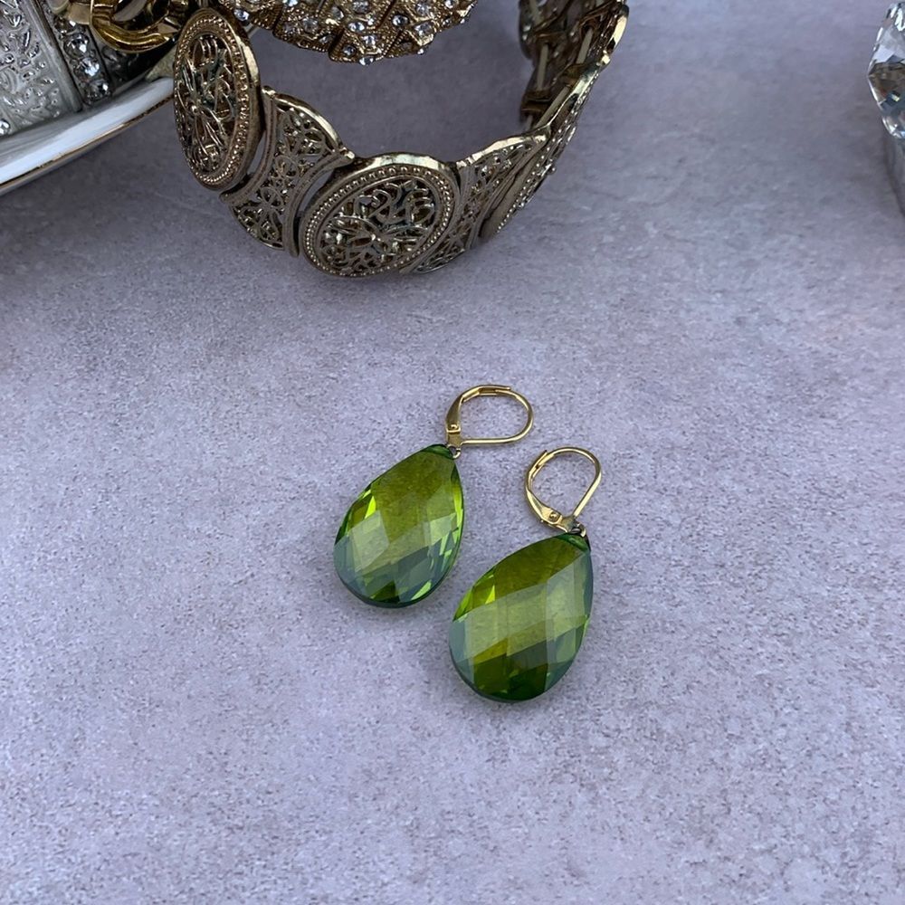 Joan Rivers Green Teardrop Faceted Earrings